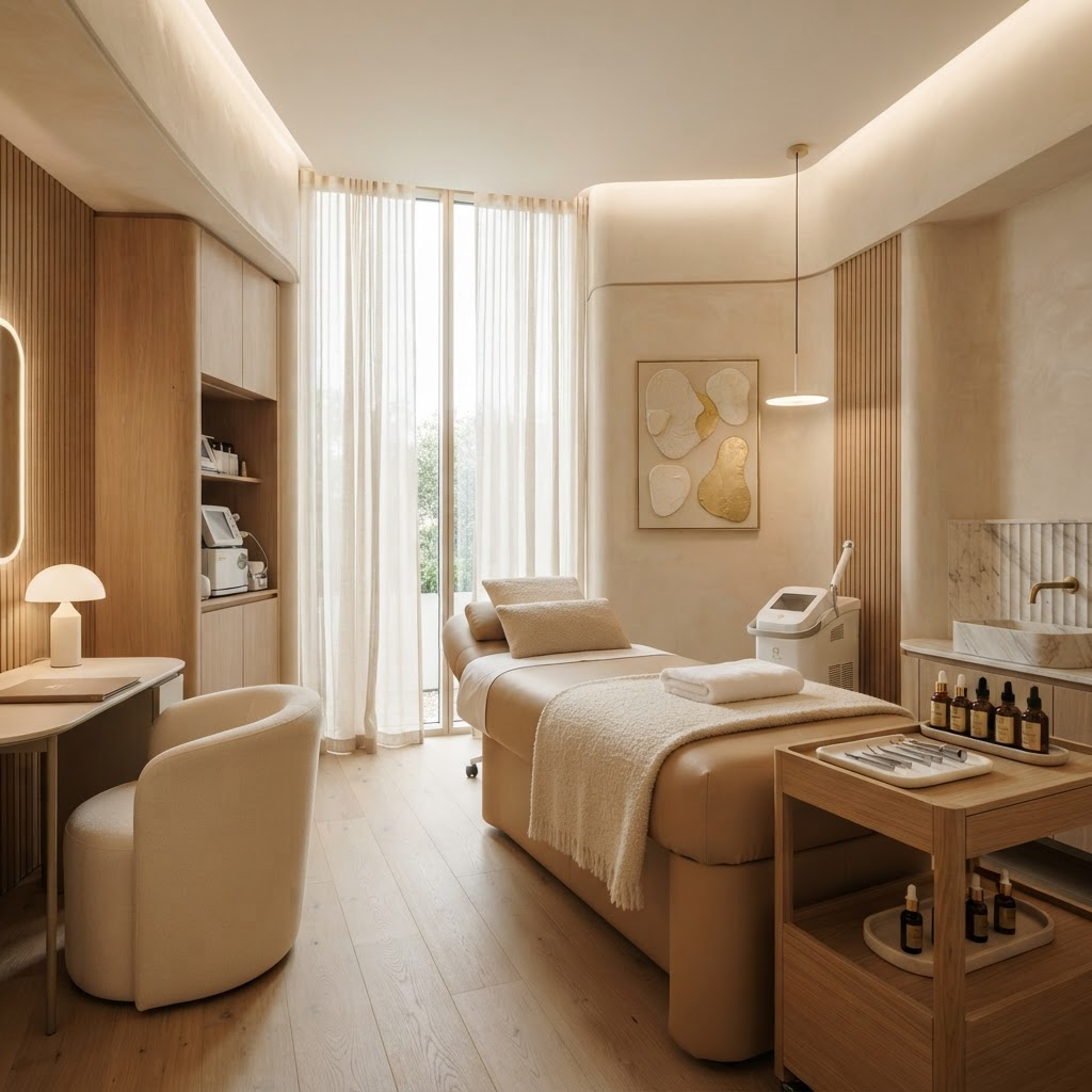 The interior of a minimalist beauty studio